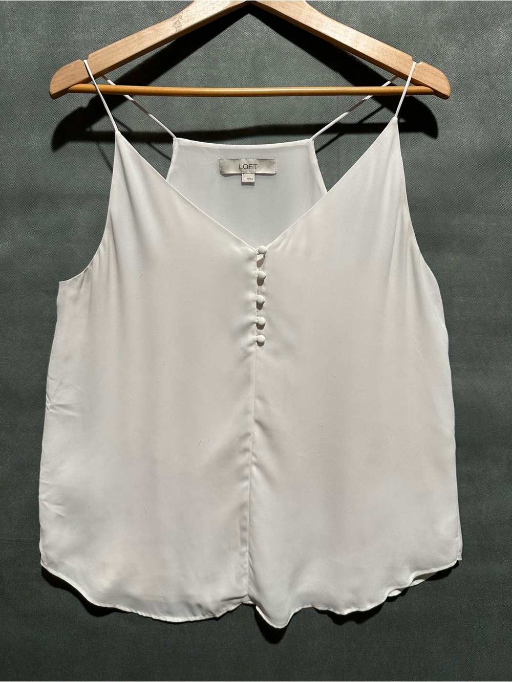 LOFT White V-Neck Faux Button Strappy Cami Tank Top Size Large Flaw